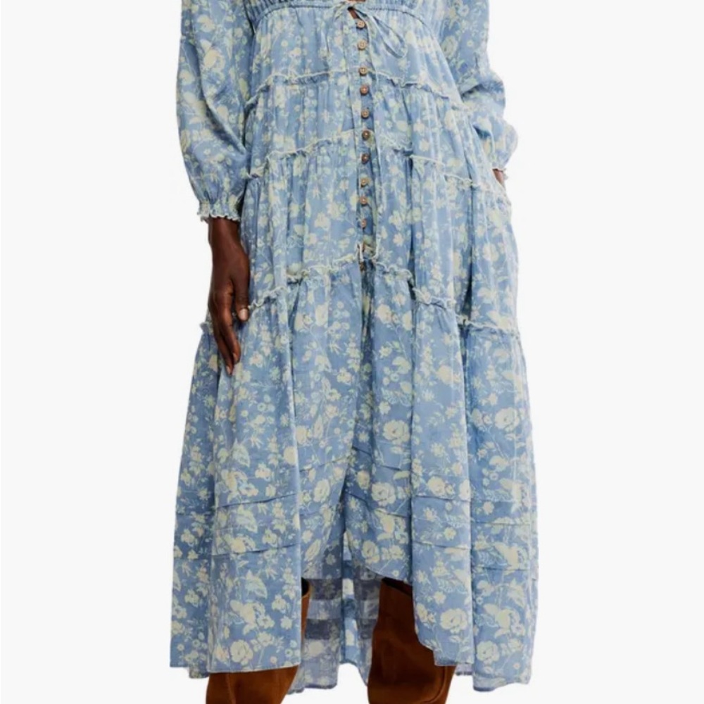 Free People Pappiet Midi Dress, Bluebell Combo, Size Small